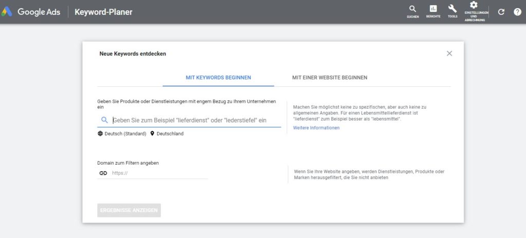 google keyword planner nutzen um keywords für das google ranking zu finden